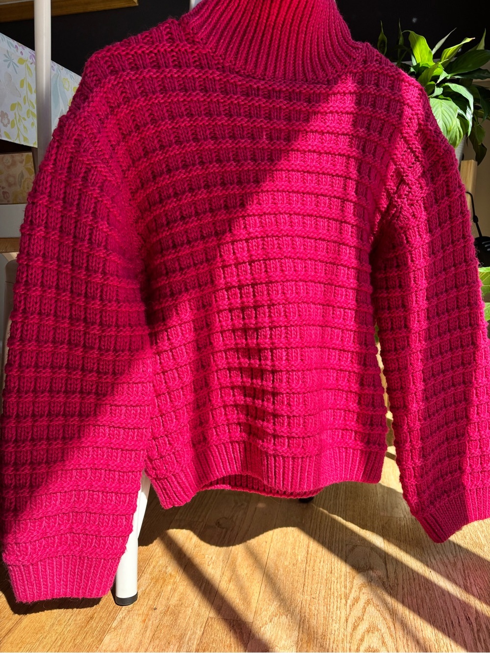 H&M Hot Pink Chunky Ribbed Turtleneck Sweater